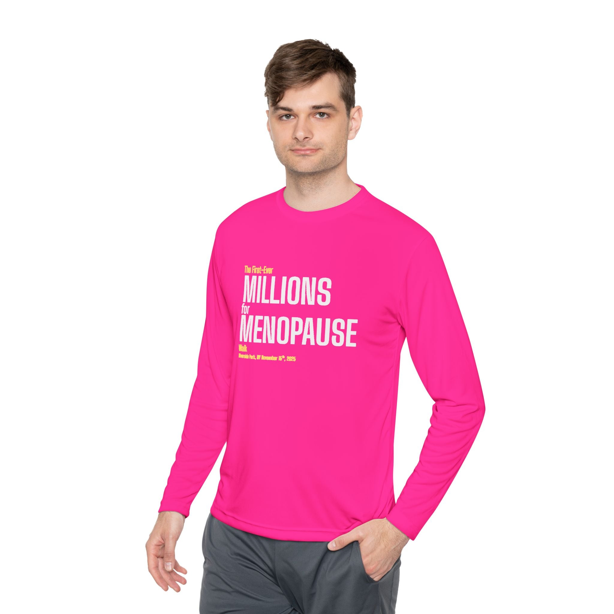 Menopause Awareness Long Sleeve Tee — "Millions in Menopause" Pink Shirt