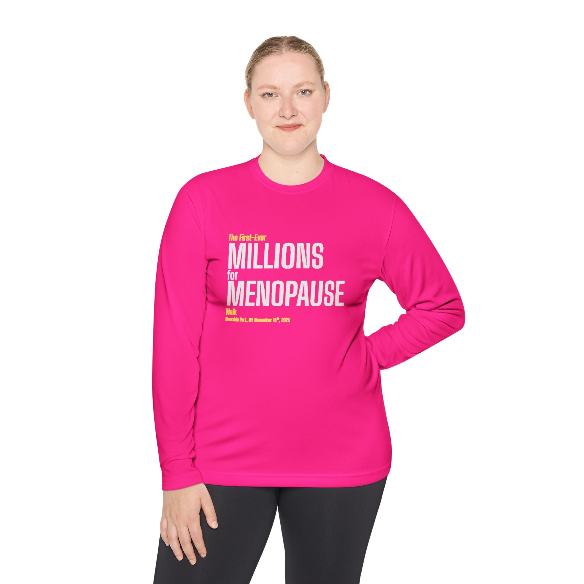 Menopause Awareness Long Sleeve Tee — "Millions in Menopause" Pink Shirt